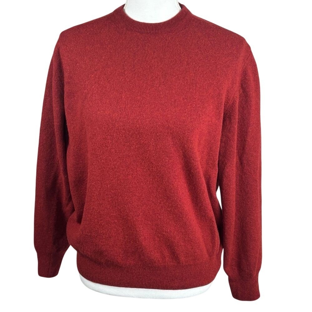 VTG Henry's Wool Cashmere Blend Sweater Womens L XL Red Knit Crew Neck Fitted